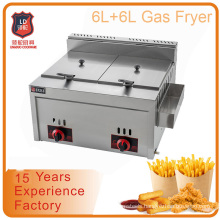 restaurant kitchen equipment stainless steel 6L+6L double tank gas deep fryer LPG gas potato chips frying machine